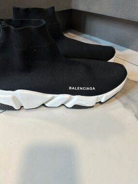 Balenciaga Black Knit Sock Sneaker with White Sole